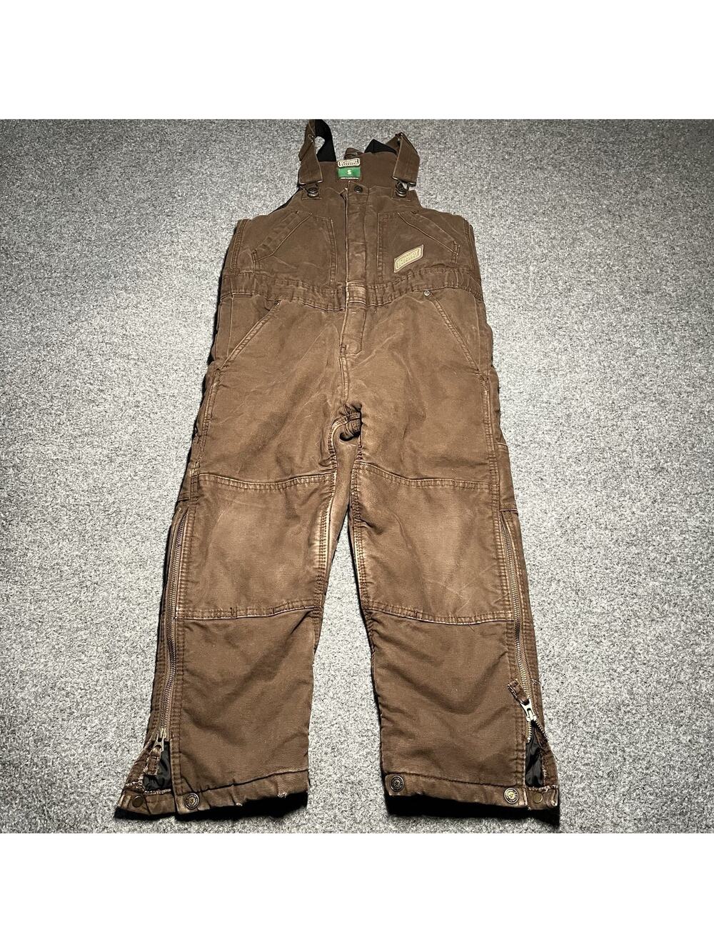 Vintage Schmidt Insulated Coveralls Youth Small Brown Quilt Lined Canvas Work